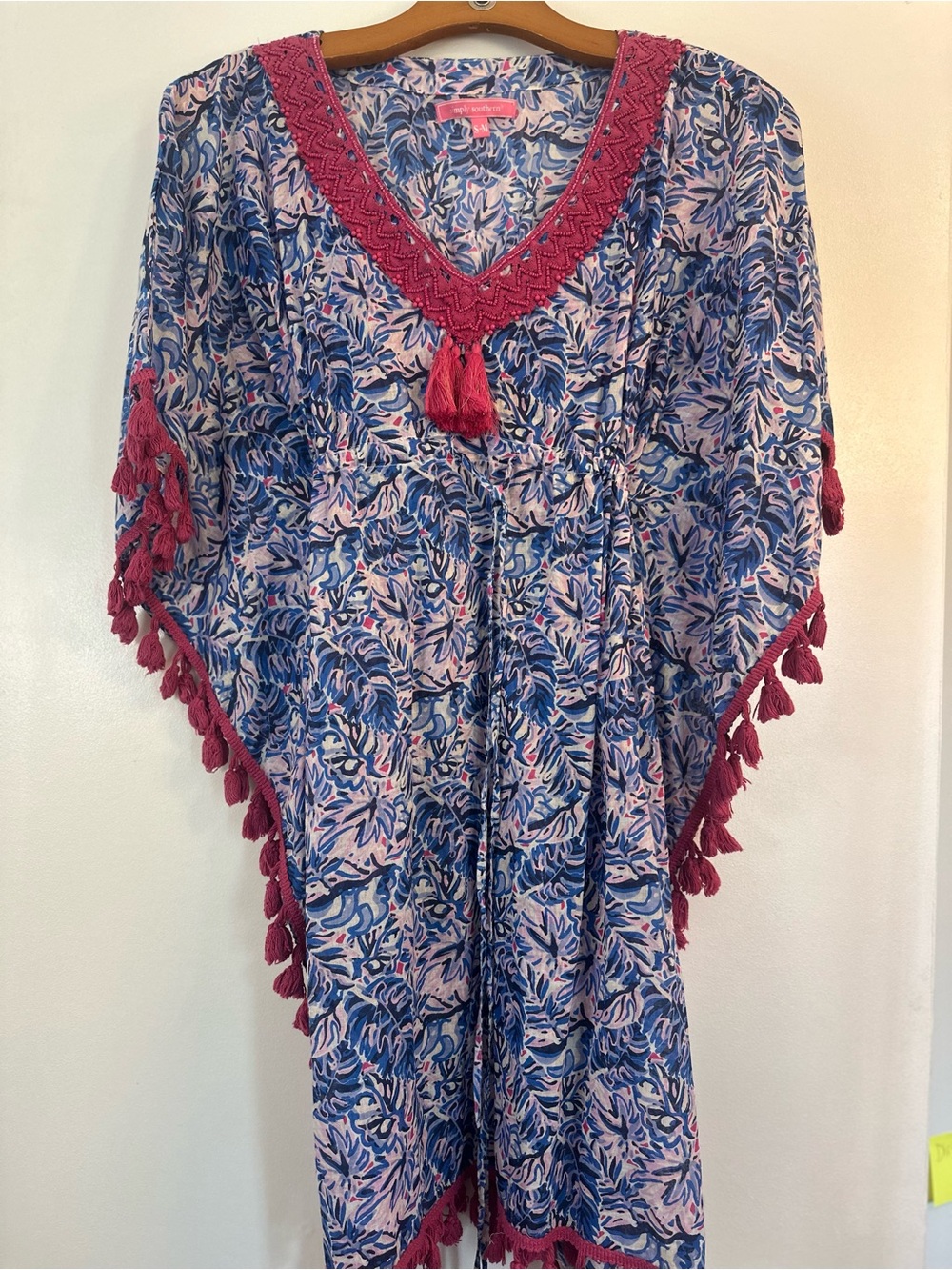 Simply Southern Blue and Pink Tassel Swim Coverup